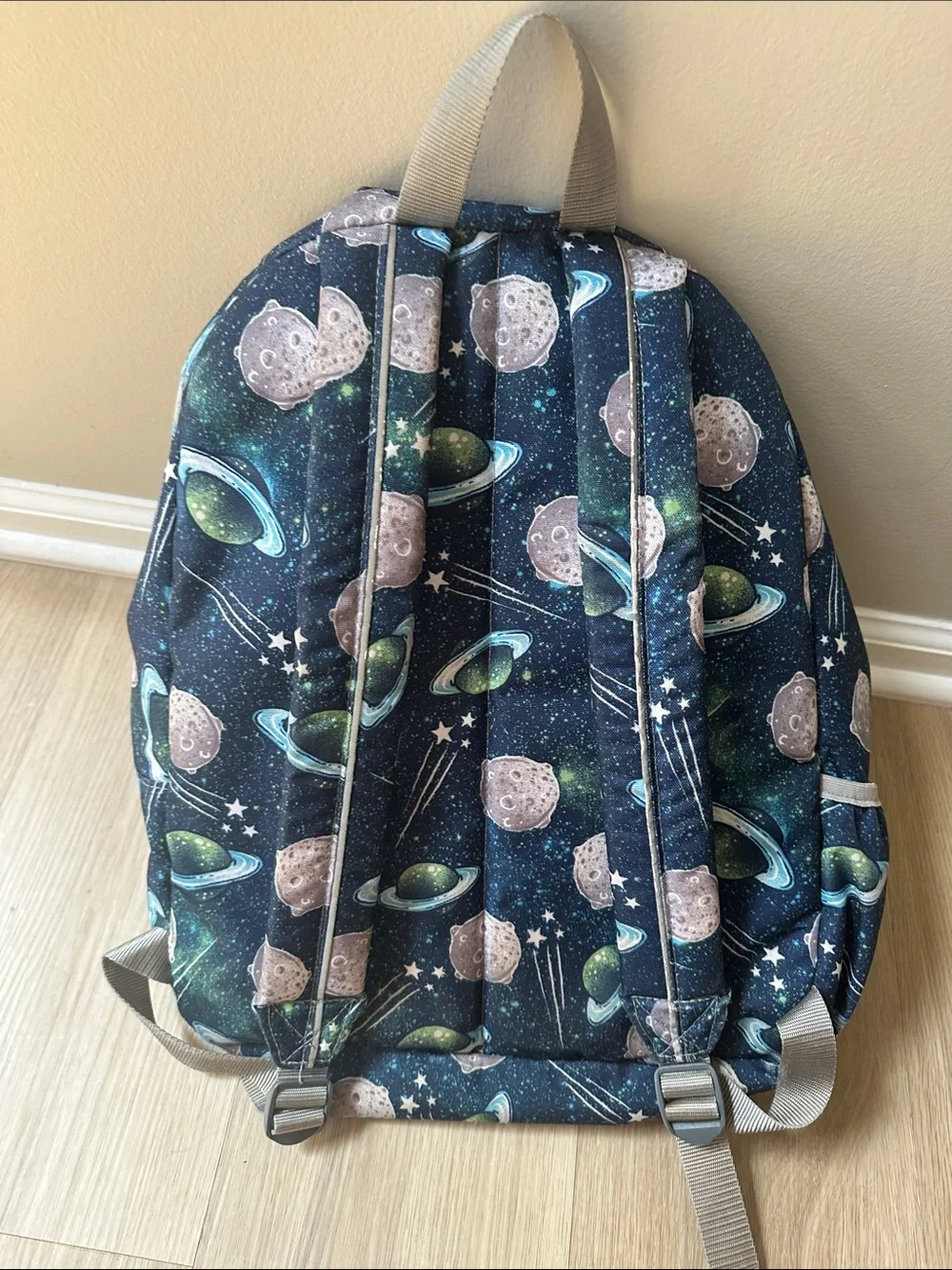 L.L. Bean Navy Backpack with Green and Gray Space Print